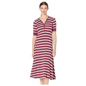 Lauren Ralph Lauren Striped Waffle-Knit Cotton Henley Dress Red & White